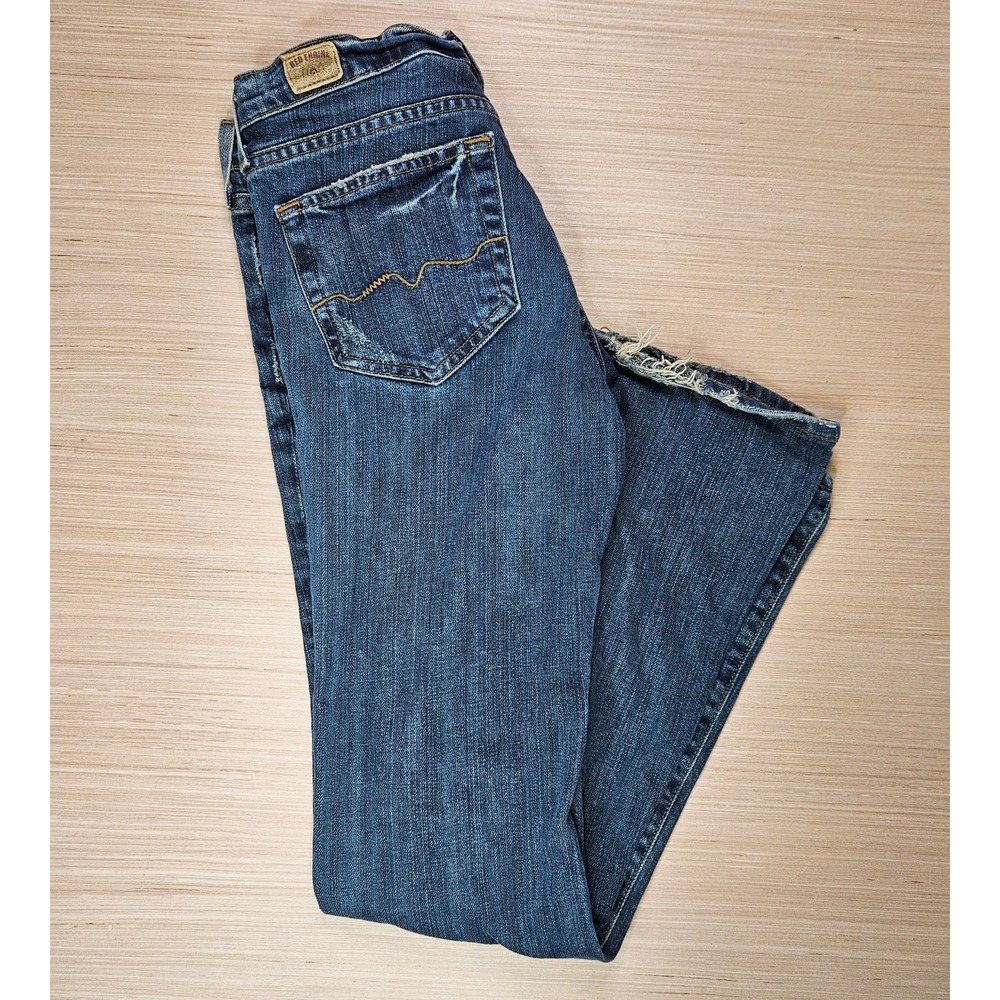 Y2K Red Engine Jeans Women 27 28x30 Blue Distressed Flare Denim Made in USA
